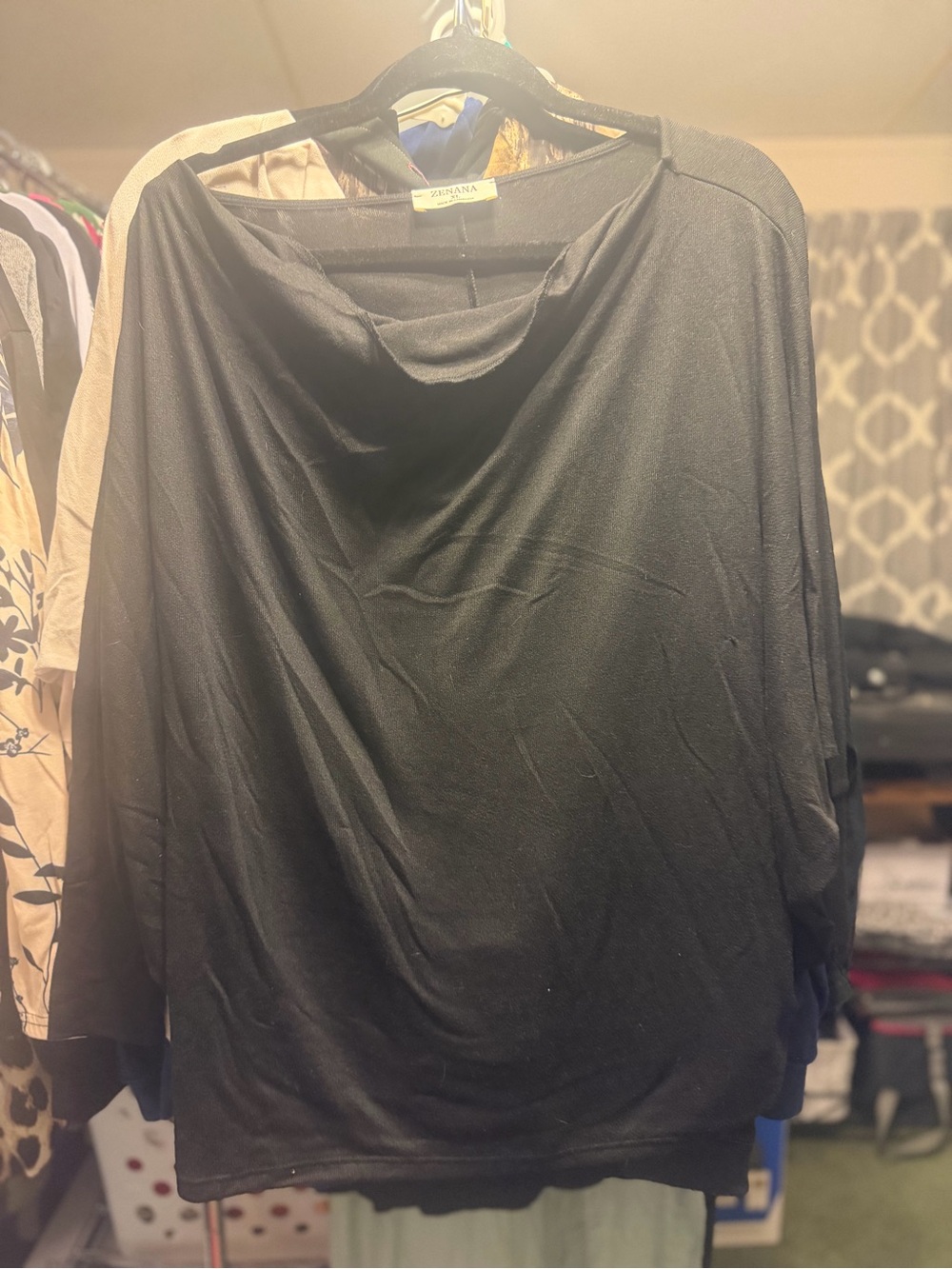 Zenana Outfitters Black Draped Cowl Neck Sweatshirt